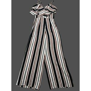 Flying Tomato Romper Jumpsuit Wide Leg Striped Ruffle Adjustable Strap Size S